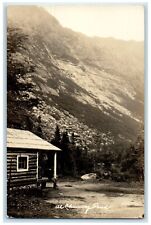 c1930's View At Chimney Pond Maine ME, Log Cabin House RPPC Photo Postcard picture