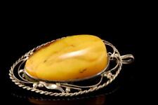 VINTAGE BALTIC NATURAL BUTTERSCOTCH AMBER STERLING PIN BROOCH PENDANT A67733 picture