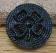 1-Czech Glass Raised Fancy 4 Leaf Clover with Rope Design-Black Button 21.26mm picture