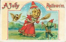 Gottschalk 914 A Jolly Halloween Postcard~Antique~Pumpkin Face Witch~Owl~c1909 picture