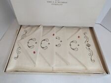Vtg. JL Hudson Italian Linen 3 Placemats/4 Napkins Set Handmade Embroidered 