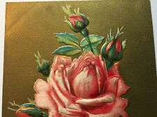 VTG Antique Birthday Postcard gold Gilt Embossed Pink Rose Bertha Ebling Gilt picture