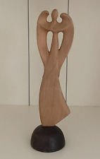 Wood Angel Vtg Hand Carved Figurine Spiritual Pedestal Gift 9