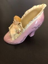 Vintage Pioneer Mdse Co NY ~ Porcelain Pink Shoe  with Cherub / Angel ~ Japan picture