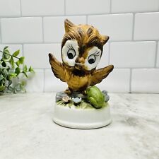 Vintage Napcoware Owl Figurine Bisque Porcelain Flowers Frog 3” Retro Japan picture