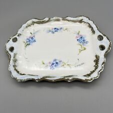 Vtg Blue Purple Floral Vanity Dresser Tray Relish Dish Hand Painted Signed picture