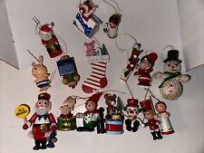 Vintage Lot of 16 Wooden  & Assorted Materials Christmas Ornaments picture