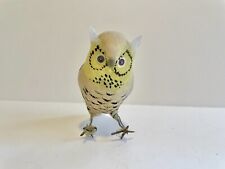 Vintage Hand Painted Owl Figurine Wire W/ Felted Batting & Feathers Yellow/Beige picture
