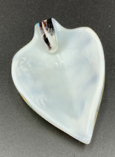 Fused Art Glass Leaf Shaped Trinket Pin Dish White Blue Brown 3