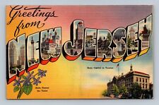 Greetings from NEW JERSEY, Large Letter Linen Postcard TIchnor picture