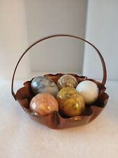 Vintage Ruffled Edge Copper Basket W/ 5 Marble Eggs picture