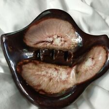 Vintage 70s Ceramic Dip Conch Seashell Pink And Brown Ashtray picture