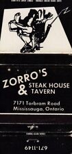 Matchbook Cover  Zorro's Steak House & Tavern, Mississauga, Ontario  picture