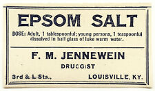1 Antique Pharmacy Label EPSOM SALT F M Jennewein Druggist Louisville, Kentucky picture