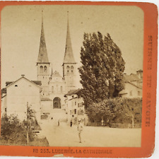 Lucerne Switzerland Cathedral Church Stereoview c1870 Swiss Street Chapel E981 picture