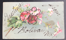 1906 Greetings From Bolivar NY New York Postcard w/ Glitter Postage Due Stamp picture