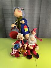 VTG ANNALEE 1970/6” Santa & Mrs Claus, 1971 Lady Playing Drum 14” & 6”1990 Elf picture