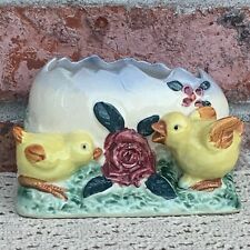 Vintage Chicks Chickens Egg Shell Ceramic Planter Spring Easter Decor Japan picture