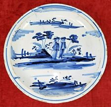 OLD CATALAN CERAMIC PLATE. GLAZED IN BLUE AND WHITE. SPAIN. XVIII CENTURY picture