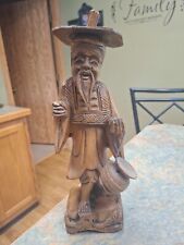 Chinese Carved Statue Old Man With hanging bag  13 INCHES TALL. picture