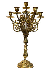 Antique Heavy 22.5” Baroque Style Brass Victorian Candelabra Candle Holders picture