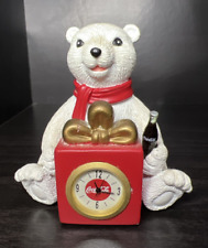 Vintage Coca Cola Collectible White Polar Bear Mini Clock USED picture