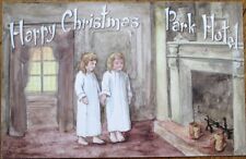 Hand-Painted/Original Art/Artist-Signed 1915 Christmas Postcard: 'Park Hotel' picture