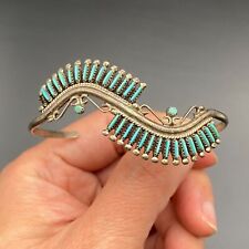 Vintage Zuni Native Wallace Needlepoint Turquoise Cuff Bracelet Small 6-5/8