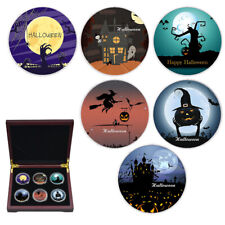 Business Gifts 6pcs Silver Plated Halloween Metal Coin with Red Wooden Box picture