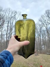 Nice Large Crude Olive Green 18th Century Blown Gin Bottle Pontil picture