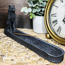 Stoic Sitting Alpha Gray Wolf Incense Burner Holder With Celtic Knotwork 9.5