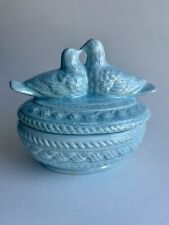 Love Birds On Nest ~ Trinket Box Candy Bowl Porcelain Blue ~ Vintage picture