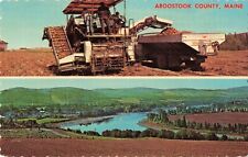 Aroostook County ME Maine, Potato Harvester & Fields, Vintage Scalloped Postcard picture