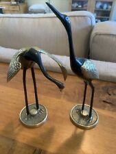 Mid Century Modern Solid Brass Heron Crane Egret Figurines Decor Birds Vtg  2 picture