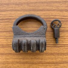 17th C Iron padlock or lock with SCREW TYPE ORIGINAL key nice primitive shape. picture