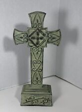 Cross Figurine Mint Color Faded Painted for Tabletop Decoration picture