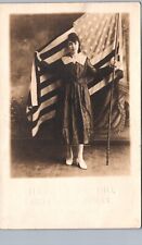 PATRIOTIC WOMAN FLAG st louis mo real photo postcard rppc missouri history picture