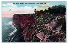 San Pedro California Postcard Point Firmin Lighthouse Aerial View c1910 Vintage picture