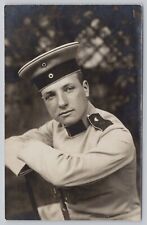 RPPC WWI Handsome German Soldier Portrait Close Up with Cap 1 Year Volunteer  V* picture