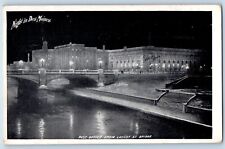 Des Moines Iowa IA Postcard Night Post Office Locust St. Bridge c1914 Vintage picture