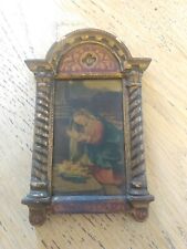 Vintage Virgin Mary and Jesus In Manger Icon Image w/ Wooden Frame Catholic RARE picture