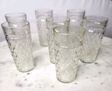 Vintage Glass Tumblers Cups Jelly Jar Set 7 qty Diamond Quilt picture