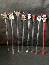 Blown Glass Christmas Theme Swizzle Sticks (8) approx 8”each Vintage picture