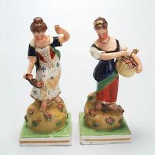 Staffordshire Female Figures With Flowers Antique 19th C Pair of 2 picture