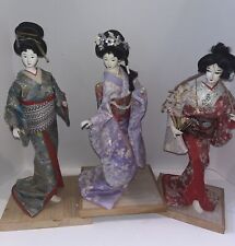 3 Vintage Yamaha Kyugetsu Japanese Geisha Dolls in Traditional Kimono 17