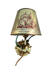 Vintage 1959’s Wall Sconce Gold Metal Ship Wheel Lamp w/Matching Gold Shade picture