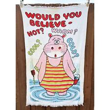 Vtg 60s 70s Pink Hippo in Swimsuit Novelty Beach Towel Believe Fringe 55