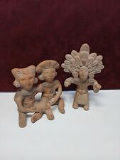 Rare Vintage Mayan Figurines Clay Terracotta Warrior And Mayan Couple  picture