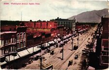 Washington Avenue Streetcars Wagons Horses Ogden Utah Divided Postcard c1910 picture