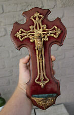 Antique french holy water font crucifix velvet religious  picture